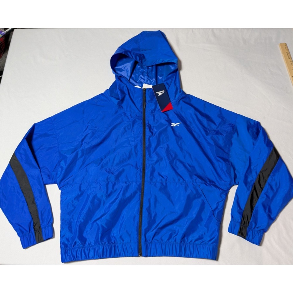 REEBOK Women XS Humble Blue Zip Hooded Windbreaker Jacket NEW